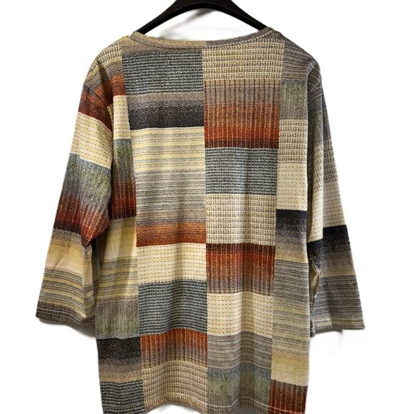 Multicolor Patchwork Print Long Sleeve Top, Lightweight Knit, Women’s XL, NWOT - Picture 3 of 5